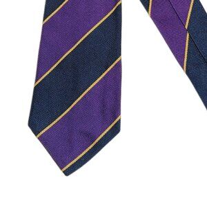 Edward Sexton Silk Repp Tie Men’s 59” Navy Purple Woven Stripe Saville Row Wide